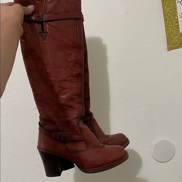 Women's Red Leather Knee-High Boots - Picture 2 of 5
